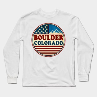 Boulder Colorado Mountains Red White And Blue Long Sleeve T-Shirt